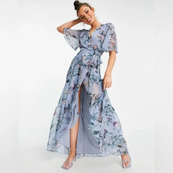 Hope Ivy Flutter Sleeve Floral Wrap Maxi Dress UK 16/US 12